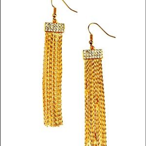 Gold chain fringe fish back hook earrings